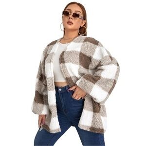SHEIN Plus Buffalo Plaid Print Drop Shoulder Open Front Flannel Coat 💕